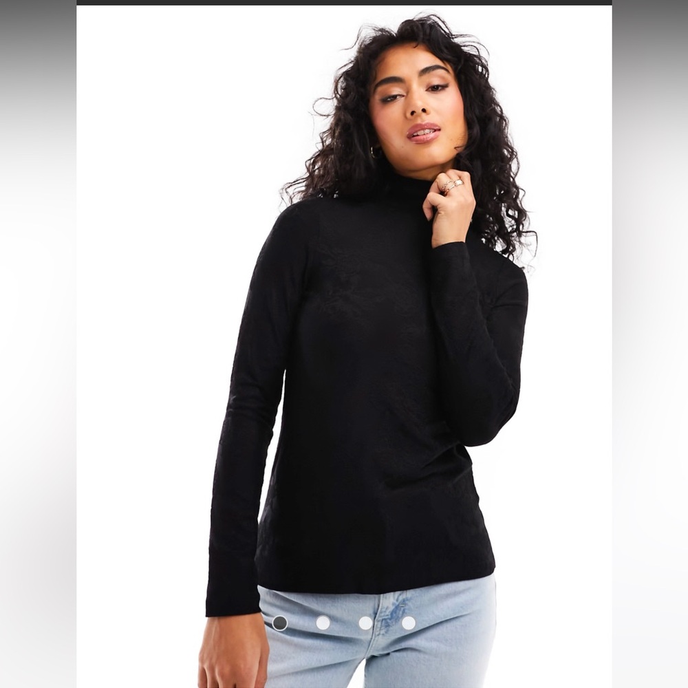 & OTHER STORIES long sleeve high neck stretch top in black jacquard